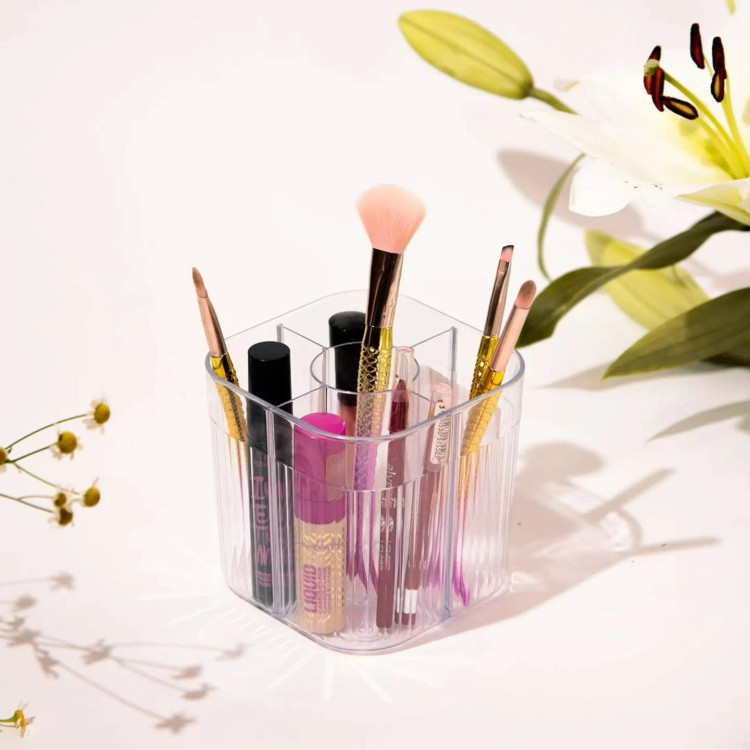 استند لوازم آرایشی و جای برس دنزی - ارگانایزر رومیزی شفاف ۵ خانه