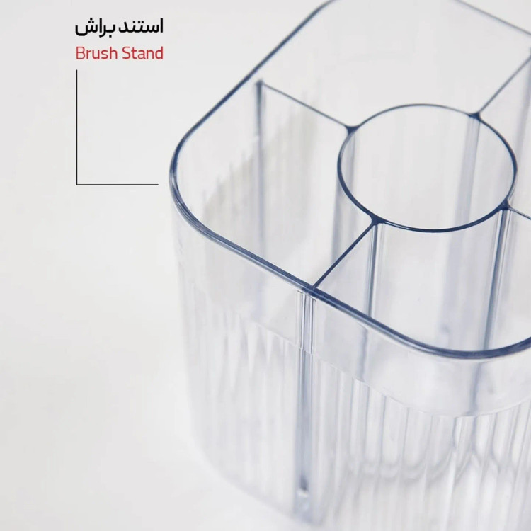 استند لوازم آرایشی و جای برس دنزی - ارگانایزر رومیزی شفاف ۵ خانه