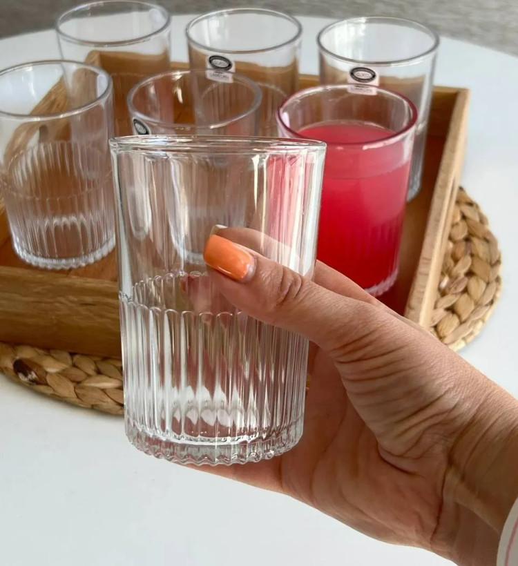 لیوان لیمون مدل شیاردار شیشه ای مجموعه 6 عددی کد 2216