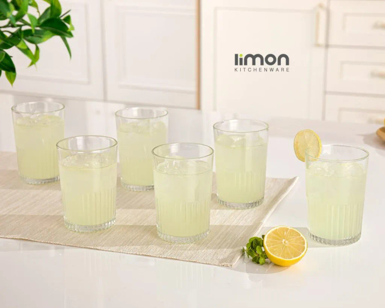 لیوان لیمون مدل شیاردار شیشه ای مجموعه 6 عددی کد 2216