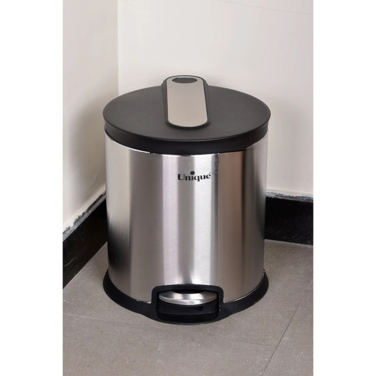 سطل زباله پدالی ۱۴ لیتری استیل مات یونیک کد 4450 با درب مشکی