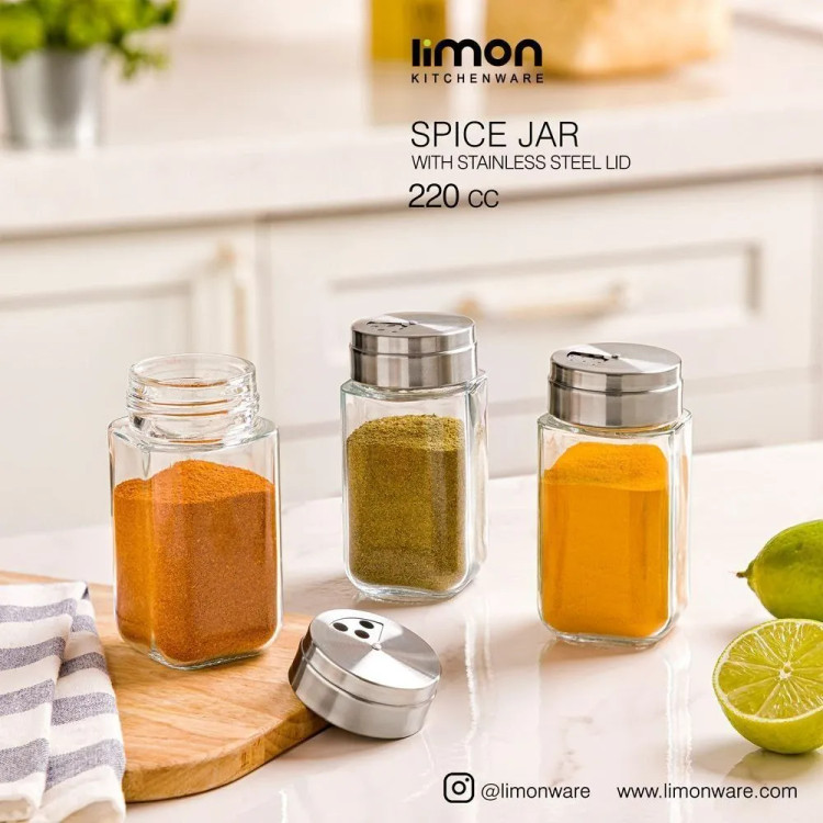 جا ادویه شیشه ای درب استیل لیمون