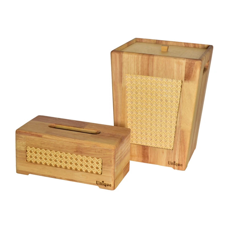 خرید ست سطل و جا دستمال کاغذی چوبی یونیک کد 2969