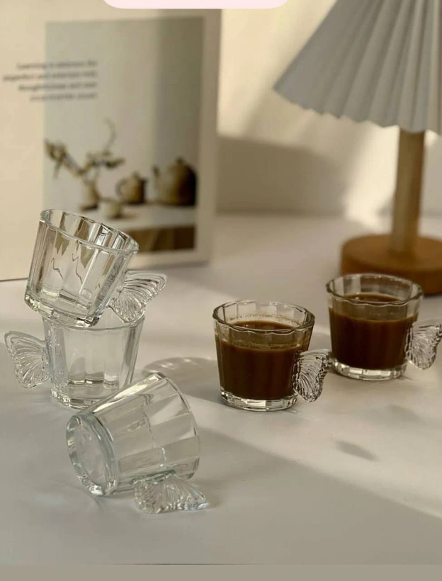 ست ۶ عددی فنجان اسپرسو خوری فانتزی طرح پروانه