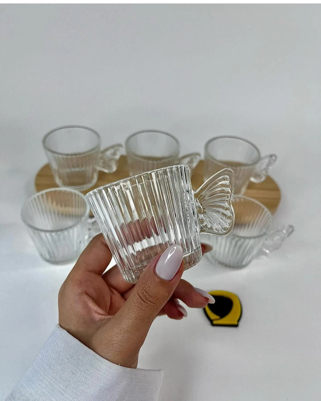 فنجان قهوهخوری طرح پروانهای (دستهدار بسته ۶ عددی)