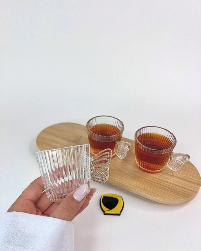 فنجان قهوهخوری طرح پروانهای (دستهدار بسته ۶ عددی)