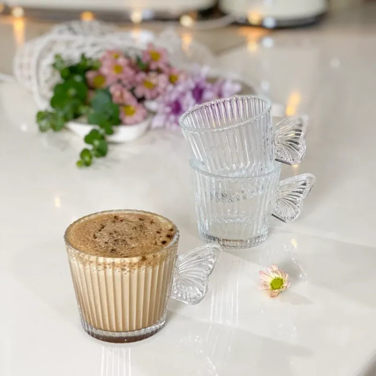 فنجان قهوهخوری طرح پروانهای (دستهدار بسته ۶ عددی)