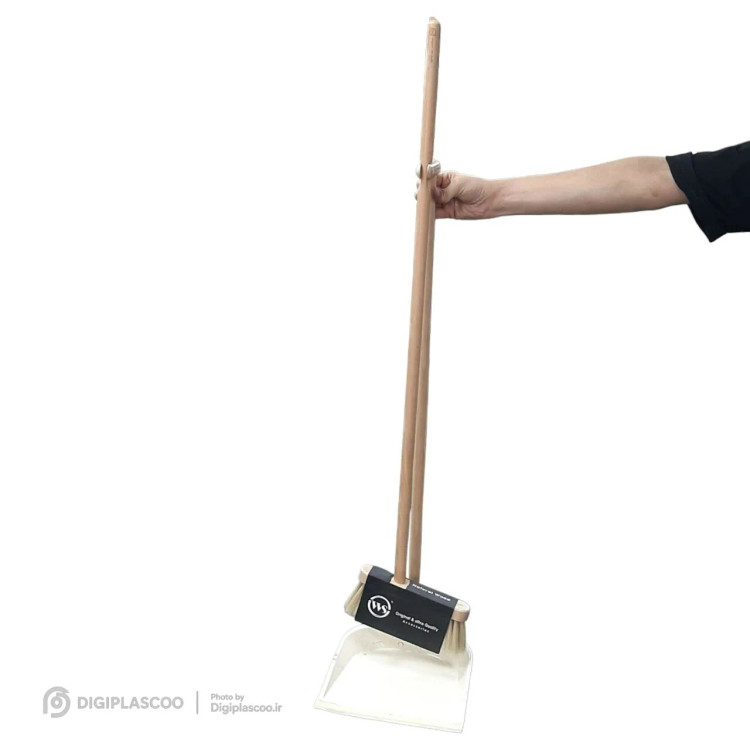 ست جارو و خاک انداز دسته چوبی بلند WS کد W26 ایستاده