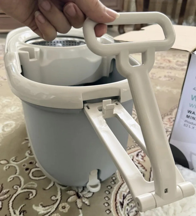 ست سطل و تی چرخشی پدال دار لیمون کد 2022 رنگ طوسی و کرم
