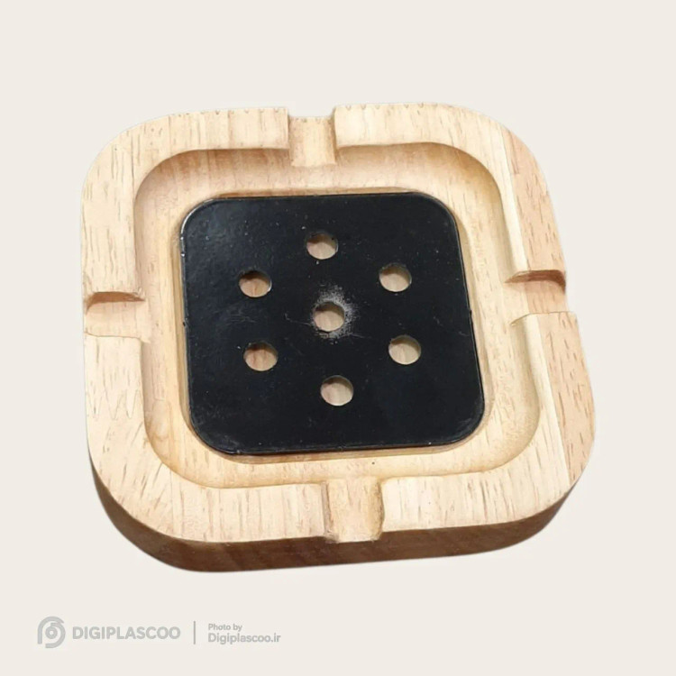نمایه بالای زیر سیگاری مربع چوبی PGT WOOD کد 1005 با پد مشکی