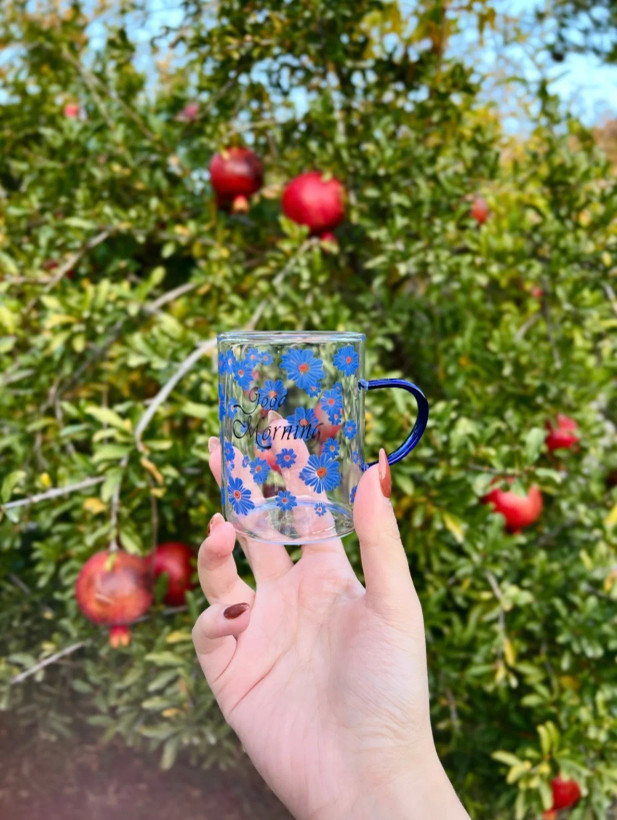لیوان پیرکس دستهدار طرح گل بابونه Good Morning (بسته ۶ عددی)