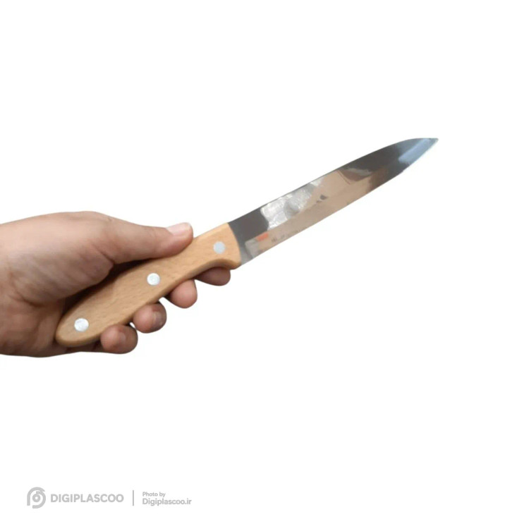 چاقوی آشپزخانه دسته چوبی مدل کوتاه با تیغه استیل ضد زنگ