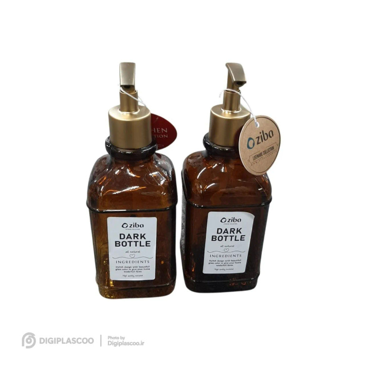 دو عدد بطری جامایع شیشهای قهوهایرنگ زیباسازان مدل Dark Bottle