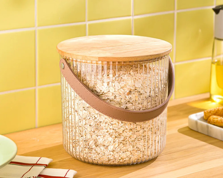 سطل شیاردار اکریلیک لیمون با درب چوبی