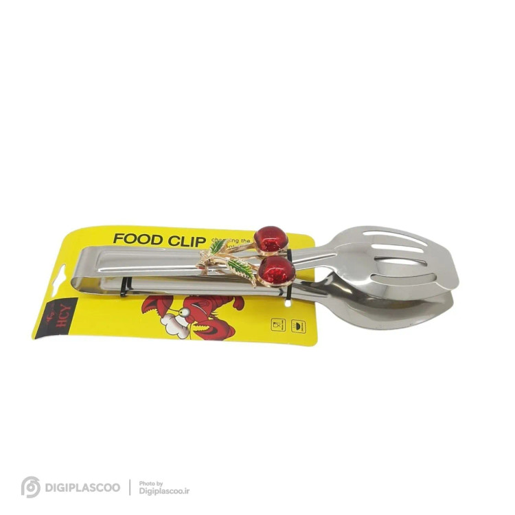 انبر سالاد استیل طرح گیلاس روی کارت بستهبندی FOOD CLIP