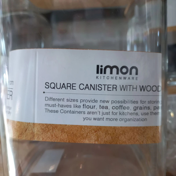 تصویر لیبل کالا (برند limon با متن SQUARE CANISTER WITH WOOD)
