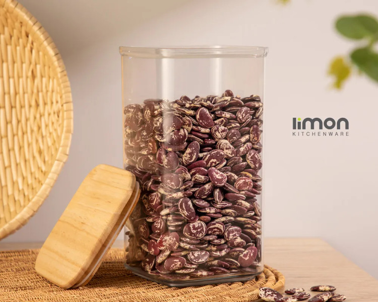 بانکه حبوبات ۴گوش لیمون مدل سارینا درب چوبی (سایز کوچک / متوسط / بزرگ)