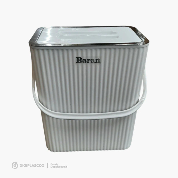 سطل زباله کابینتی باران رنگ سفید با لوگوی Baran و بدنه شیاردار