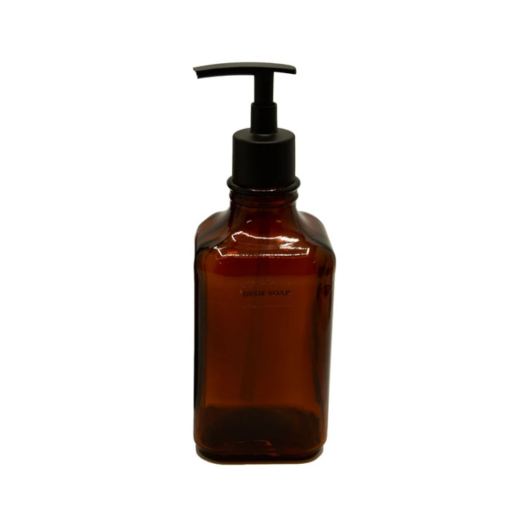 بطری شیشهای قهوهای یونیک با عنوان چاپ شده DISH SOAP