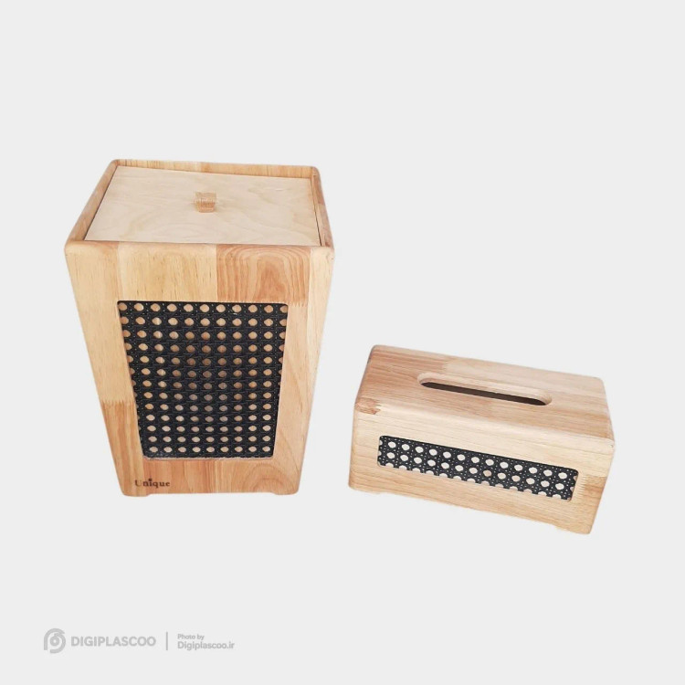 ست سطل و جای دستمال کاغذی چوبی یونیک کد UN-2969