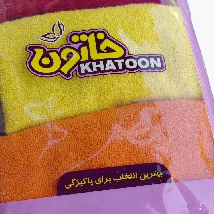 کلوزآپ از نشان برند خاتون و عبارت «بهترین انتخاب برای پاکیزگی» روی کاور بستهبندی