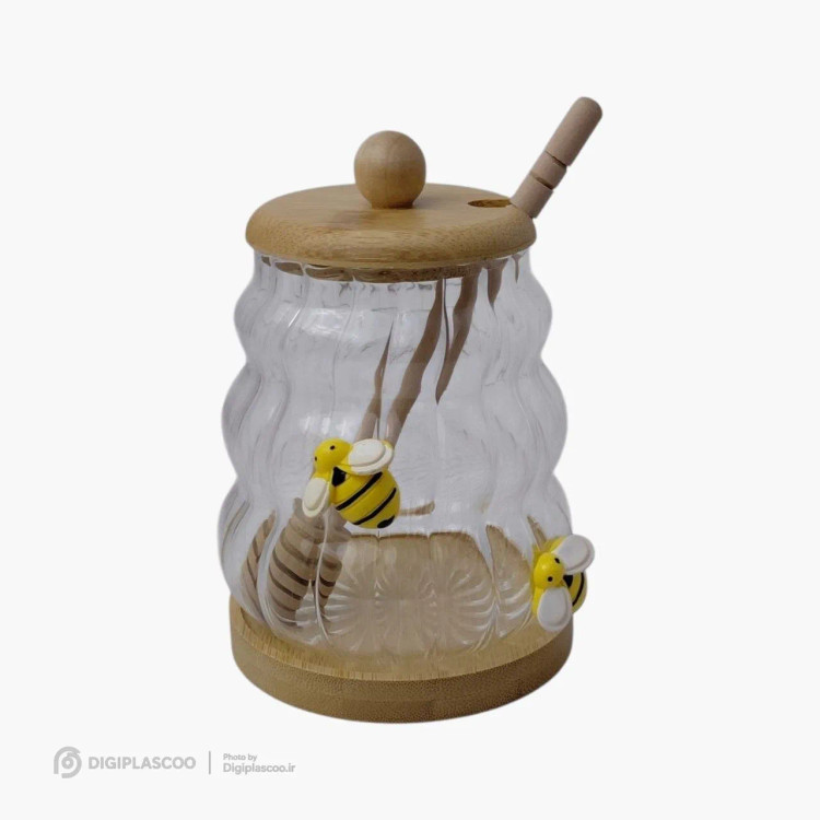 عسلخوری پیرکس استنددار طرح کندو با درب و قاشق چوبی