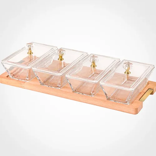 اردور خوری مستطیل دربدار پایه چوبی 4 عددی لیمون کد 2249